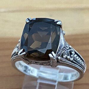 Vintage Sterling Silver Cushion Cut Smoky Quartz Ring 8